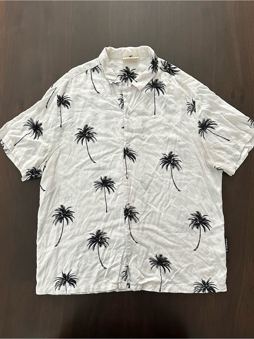 Youngla White Short Sleeve Palm Print Button-Up Shirt